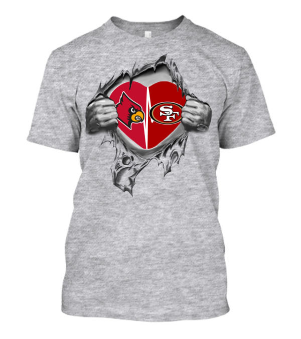 49Ers SF Cardinals Heart Rip T-Shirt