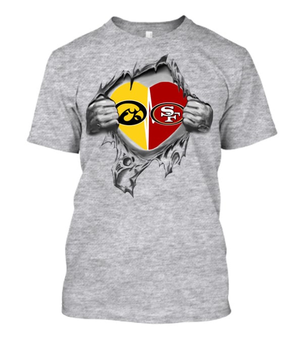 San Francisco 49ers Iowa Hawkeyes Heart Tear Mascot T-Shirt