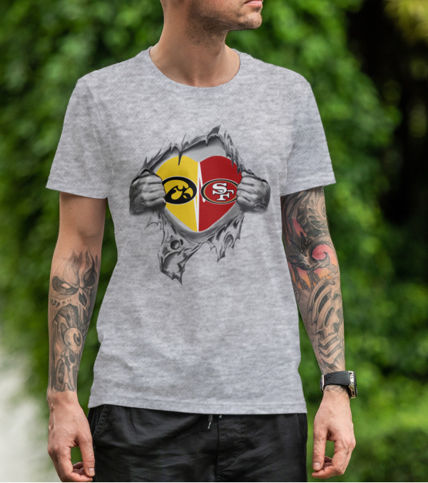 San Francisco 49ers Iowa Hawkeyes Heart Tear Mascot T-Shirt