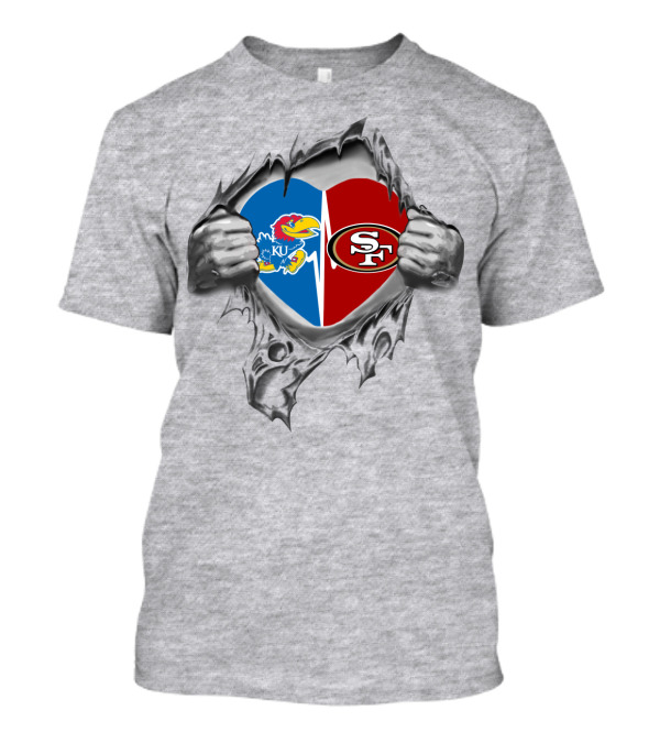 KU Jayhawks San Francisco 49ers Heart Logo Fan T-Shirt