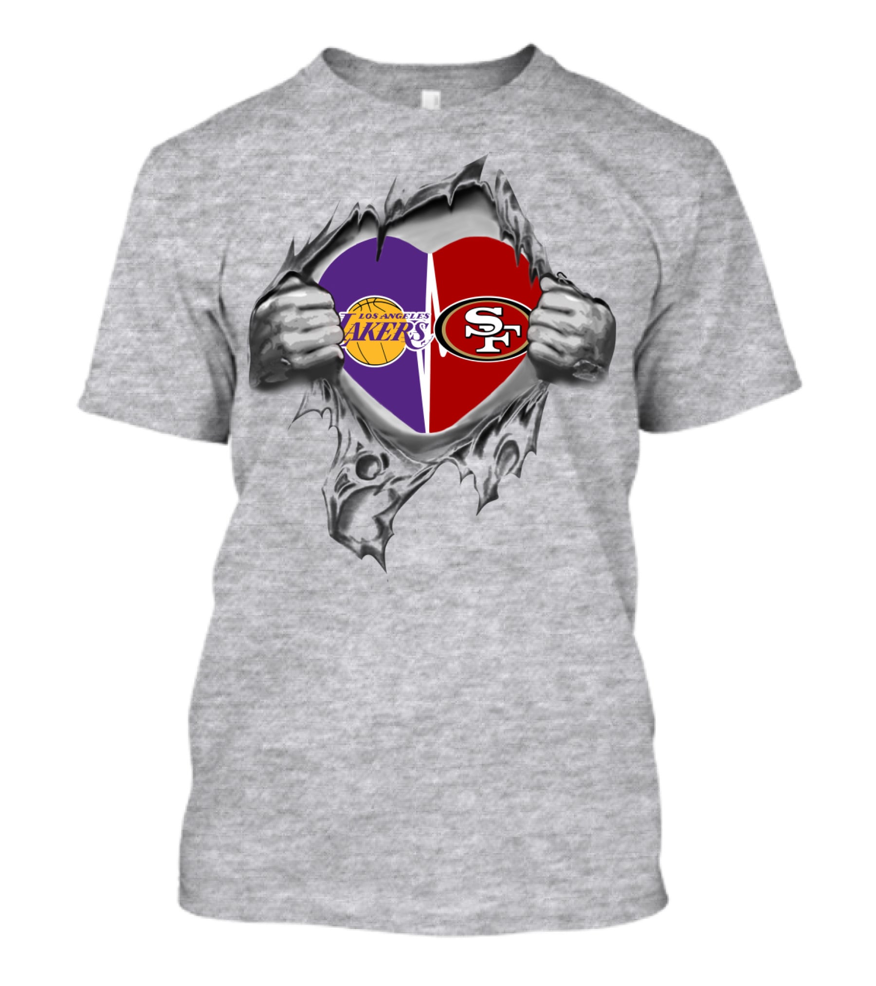 Los Angeles Lakers San Francisco 49ers Heart Logo Rip T-Shirt