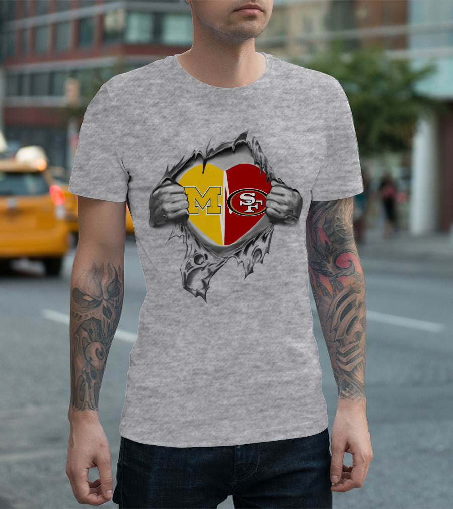M SF Heart Logo Rip 49Ers Michigan T-Shirt