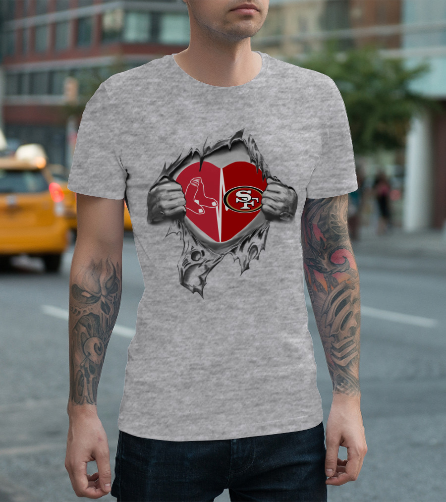 49Ers Redsox Heartbeat Logo Fusion T-Shirt