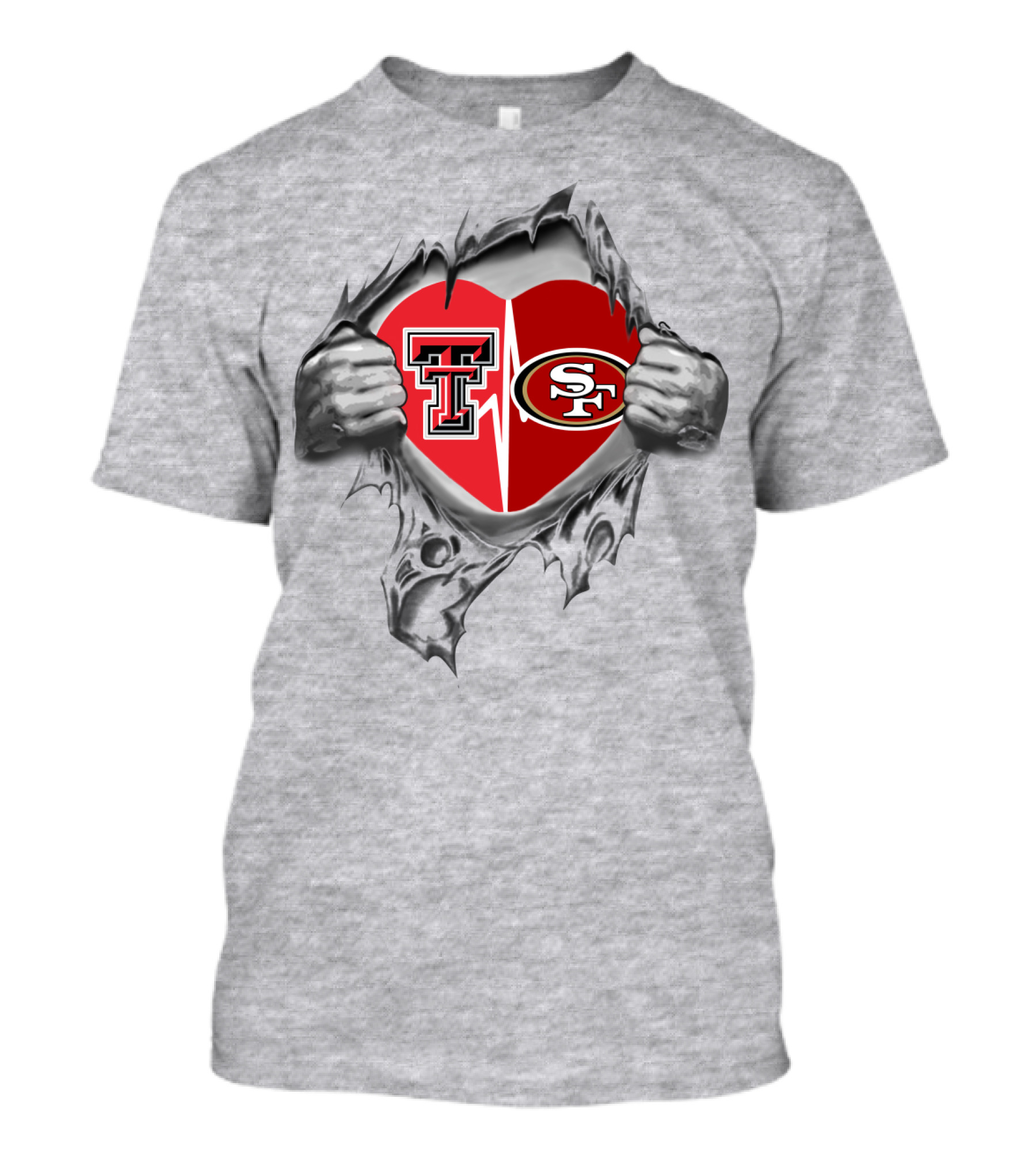 Texas Tech 49ers Heart Rip Logo Fusion T-Shirt