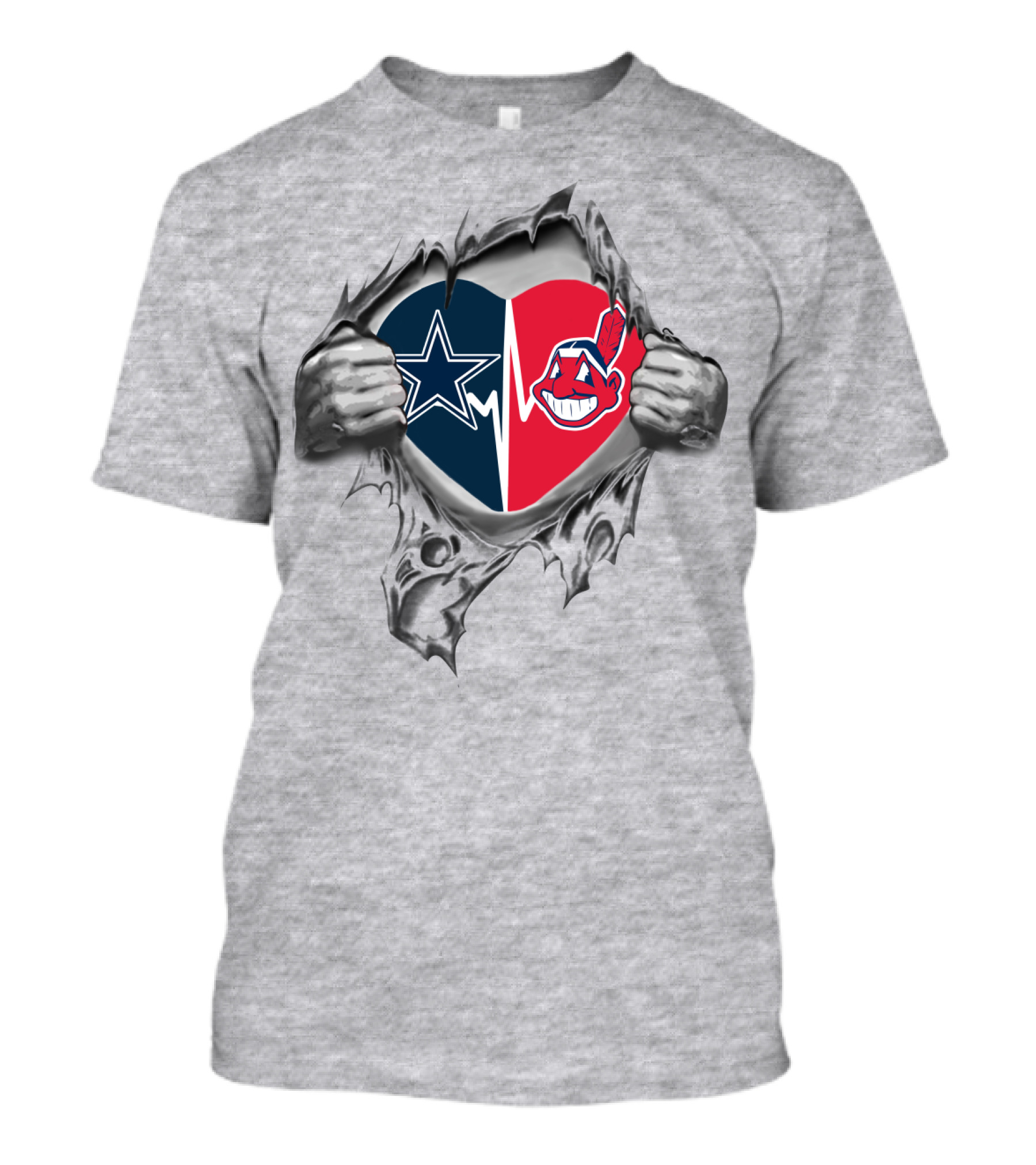Cowboys Star Indians Mascot Heart Hands Tearing T-Shirt
