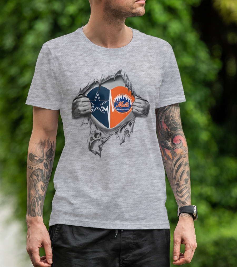 Cowboys Mets Heart Ripping Through T-Shirt