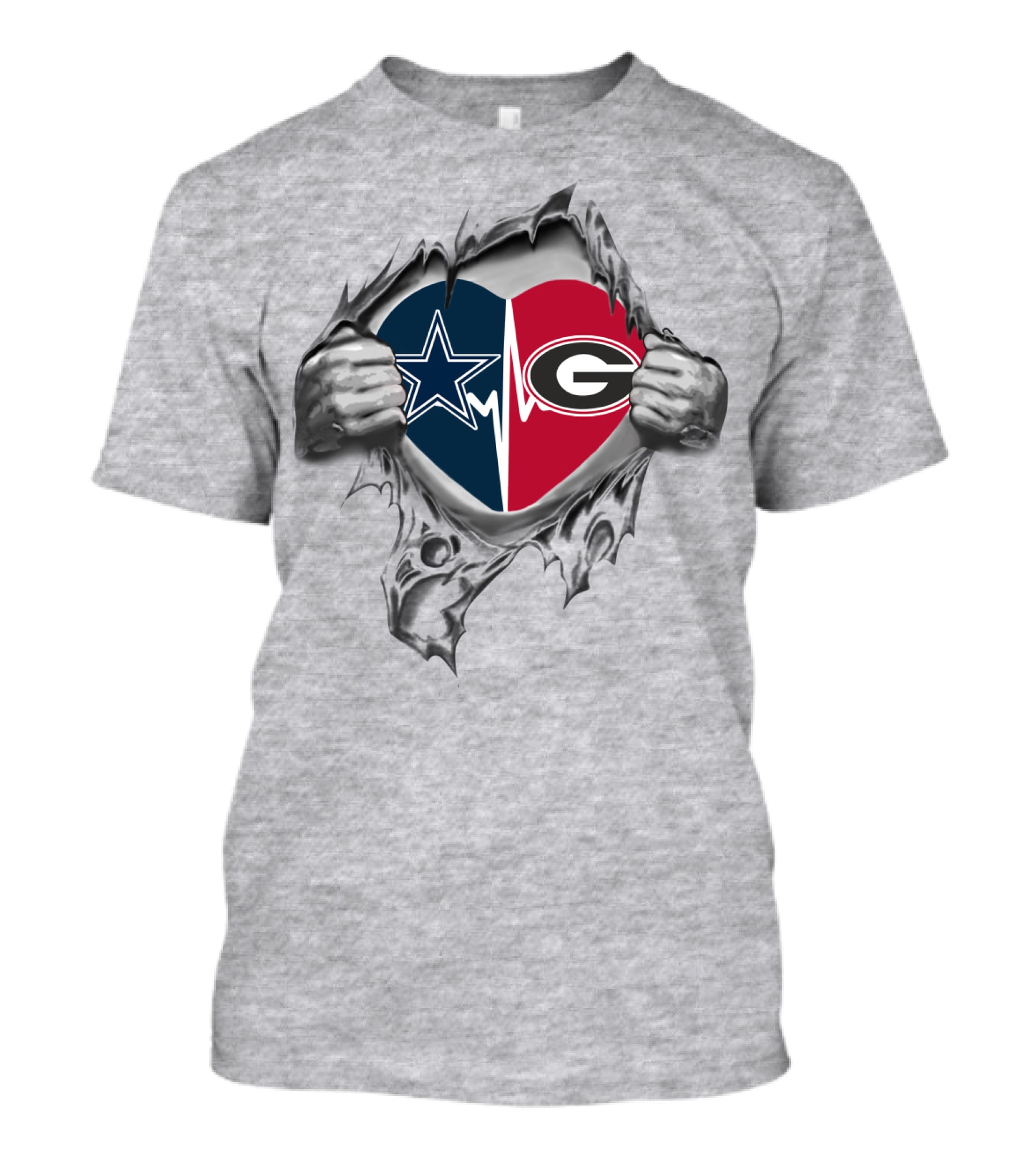 Cowboys Georgia Bulldogs Heartbeat Dual Logo Fan Love T-Shirt