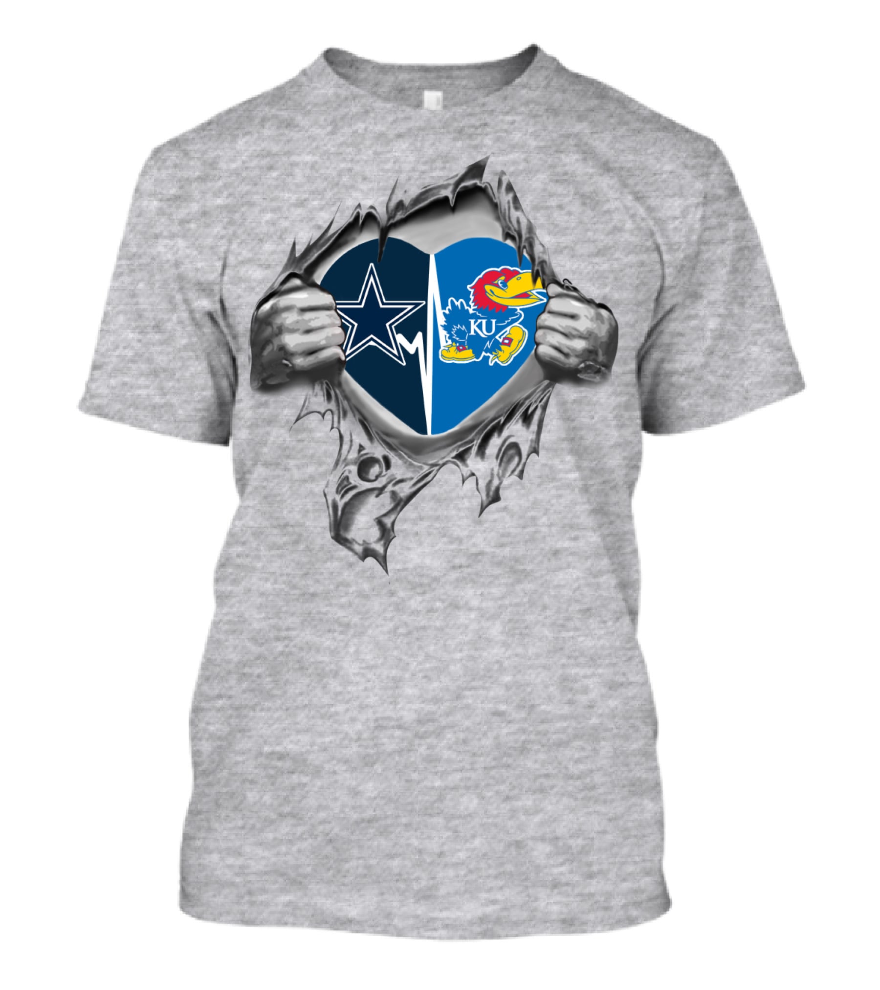 Cowboys Kansas Jayhawks Heart Team T-Shirt