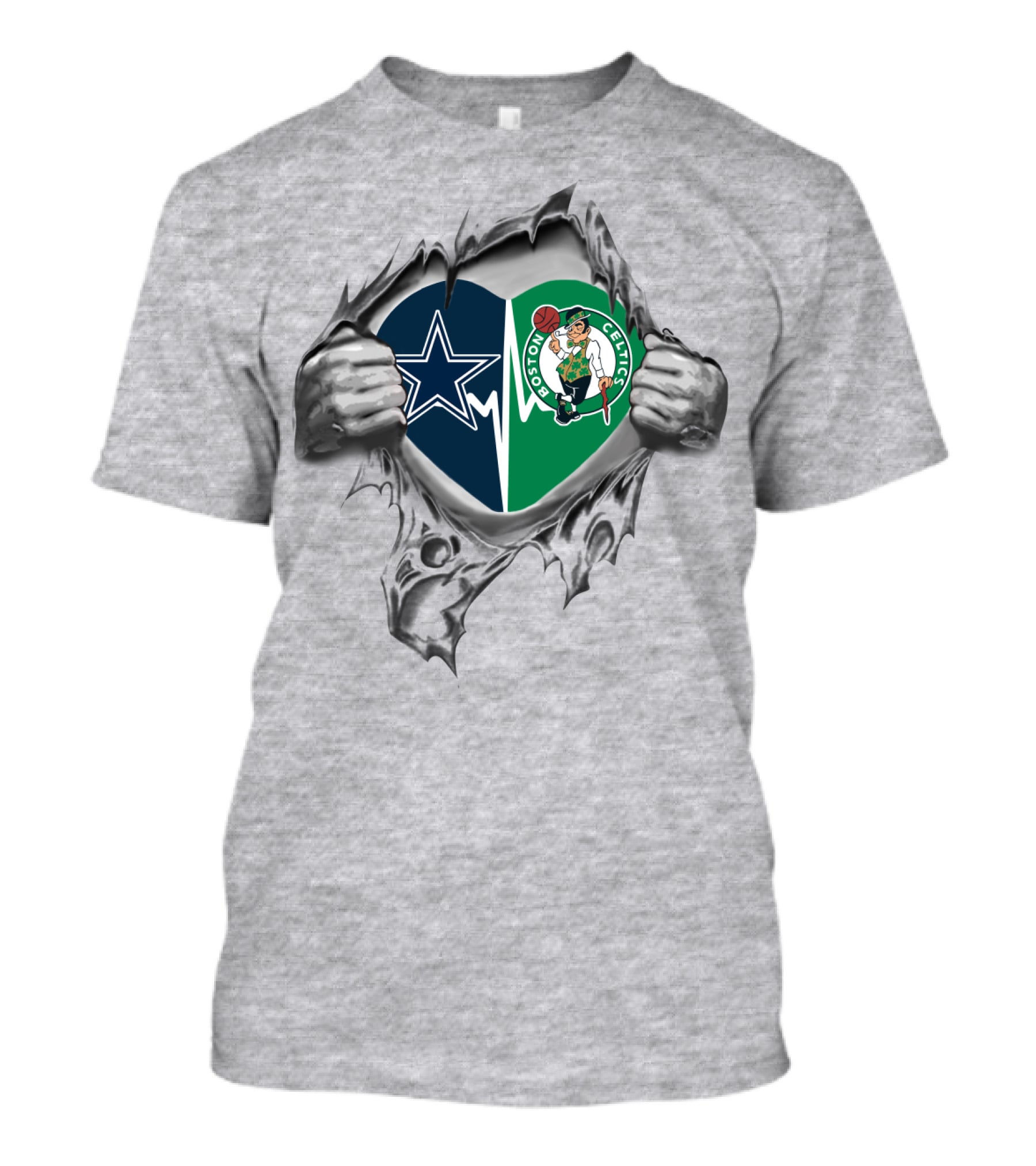 Cowboys Celtics Heart Torn Open T-Shirt