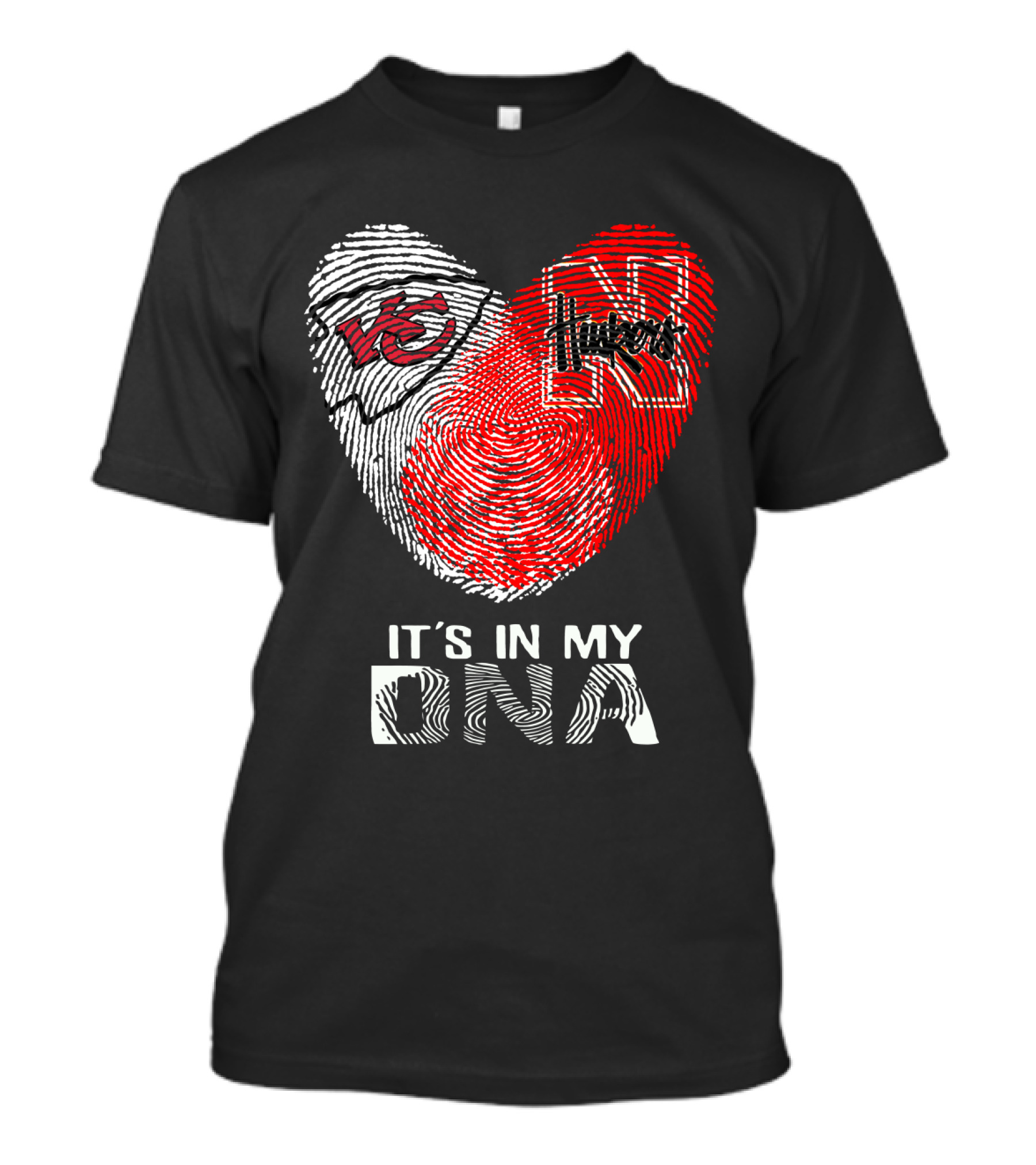 Chiefs Huskers It's In My DNA Fingerprint Heart T-Shirt