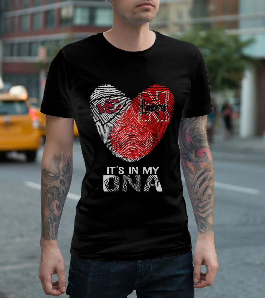 Chiefs Huskers It's In My DNA Fingerprint Heart T-Shirt