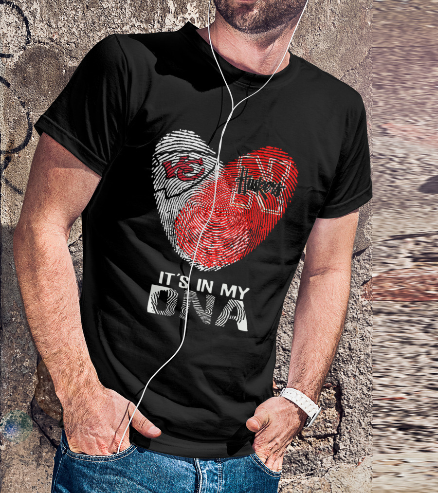 Chiefs Huskers It's In My DNA Fingerprint Heart T-Shirt