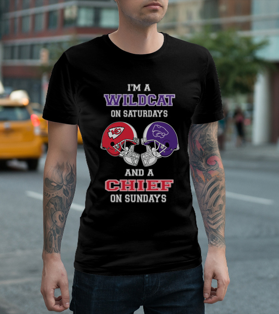 I'm A Wildcat On Saturdays Kansas City Chief On Sundays Football Fan Gear T-Shirt