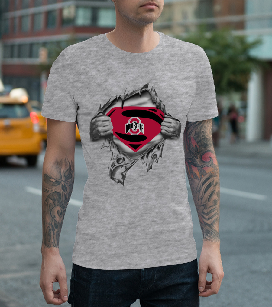 Ohio State Superman Shield Logo Silver Rip T-Shirt