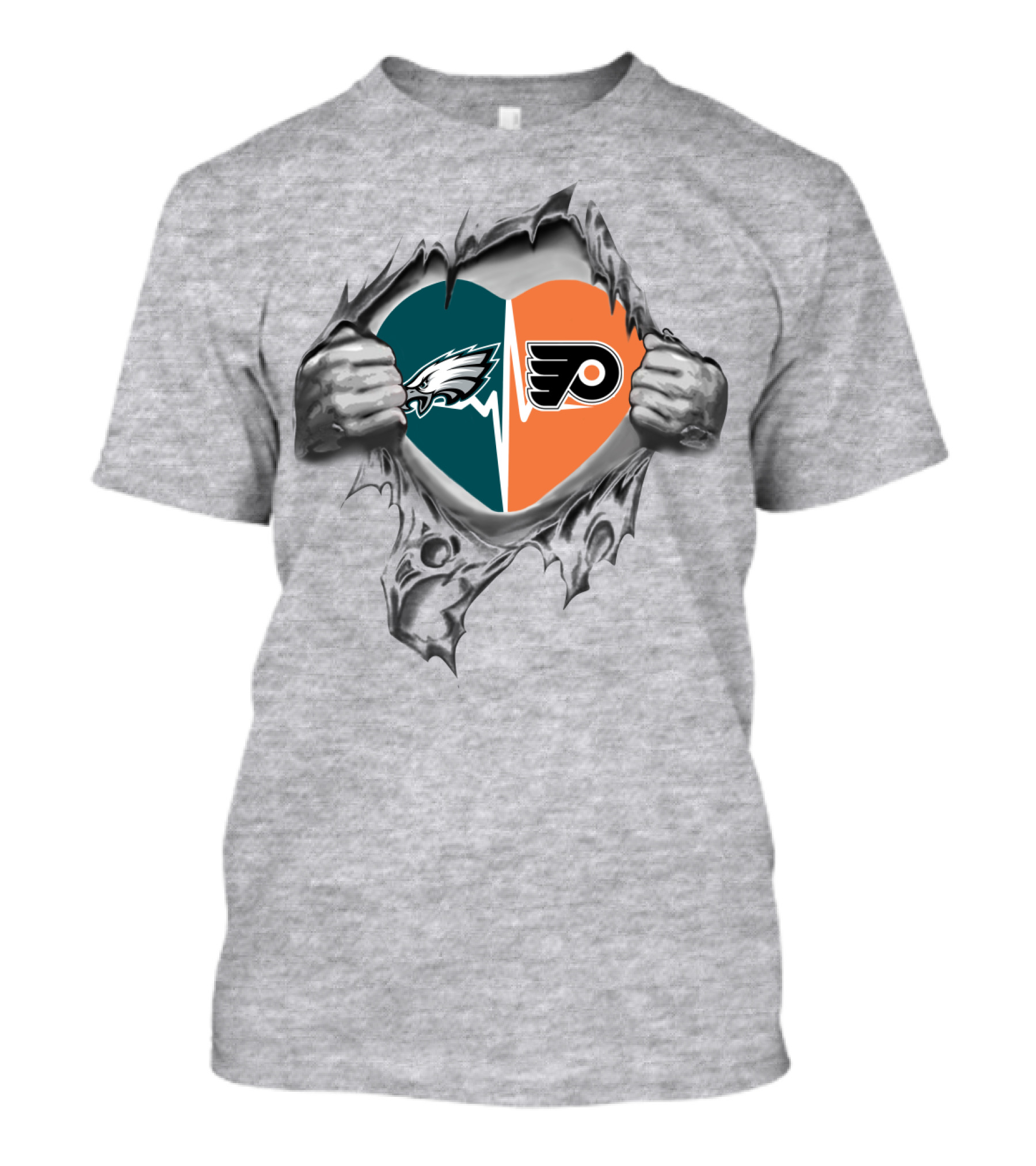 Eagles Flyers Heart Torn Open Passion T-Shirt