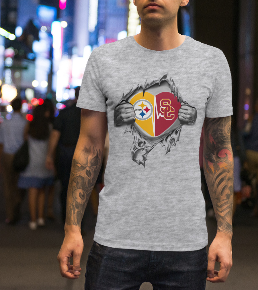 Steelers Trojans Heart Peel Steelers Emblem Trojan T-Shirt