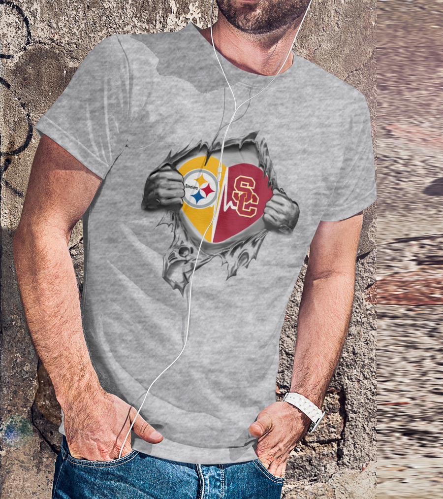 Steelers Trojans Heart Peel Steelers Emblem Trojan T-Shirt