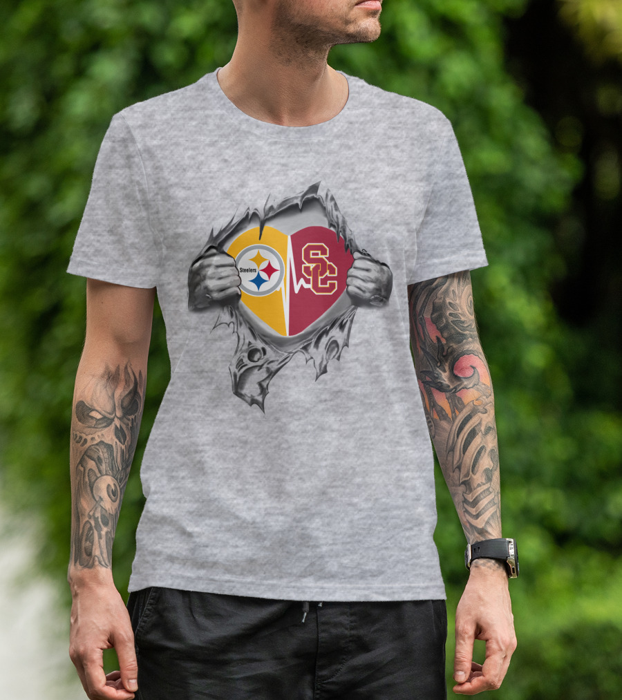 Steelers Trojans Heart Peel Steelers Emblem Trojan T-Shirt