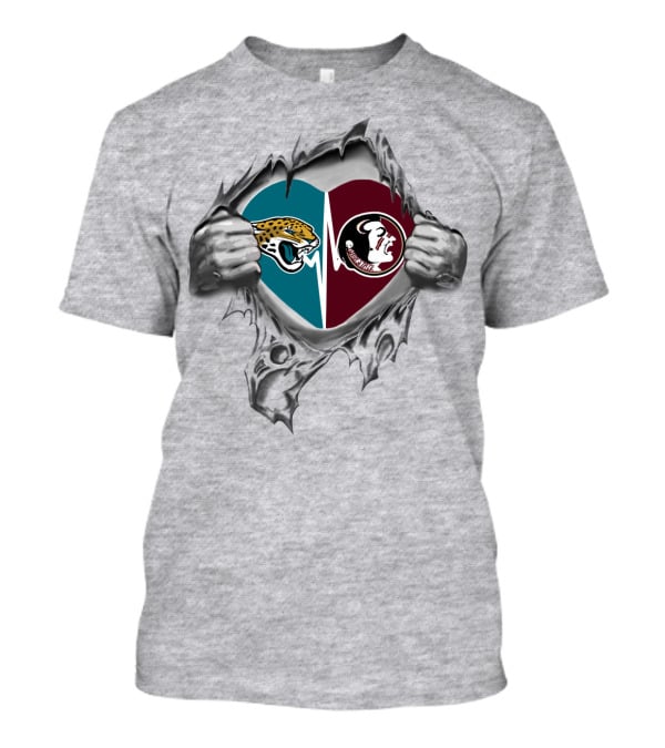 Jaguars Seminoles Heart Torn Open Love Of Teams T-Shirt