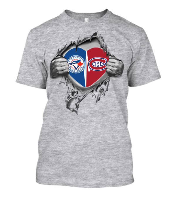 Blue Jays Canadiens Heart Torn Open Toronto Montreal Team Passion T-Shirt