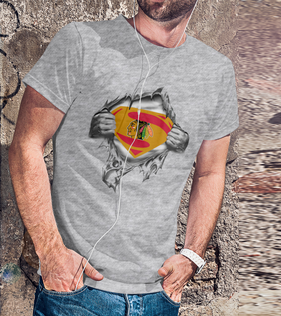 Blackhawks Superman Chest Emblem Fusion T-Shirt