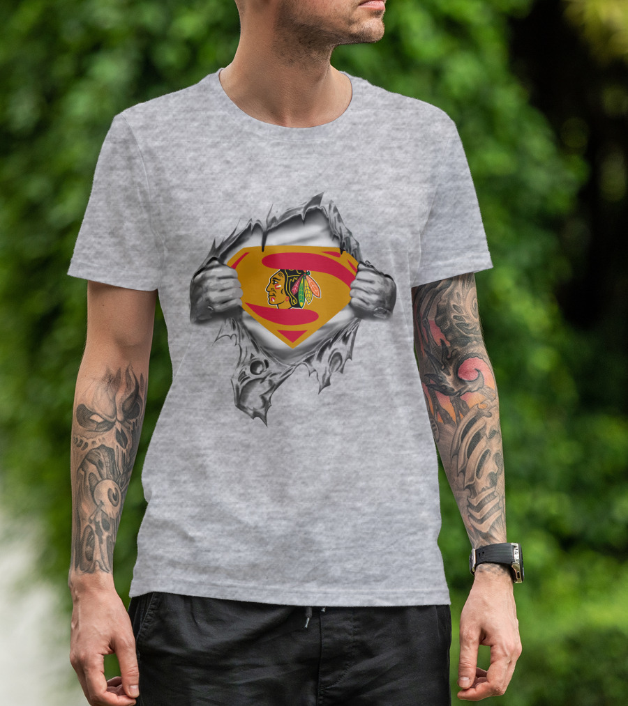 Blackhawks Superman Chest Emblem Fusion T-Shirt