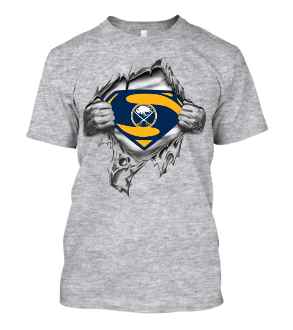 Sabres Logo Superhero Chest Breakthrough T-Shirt