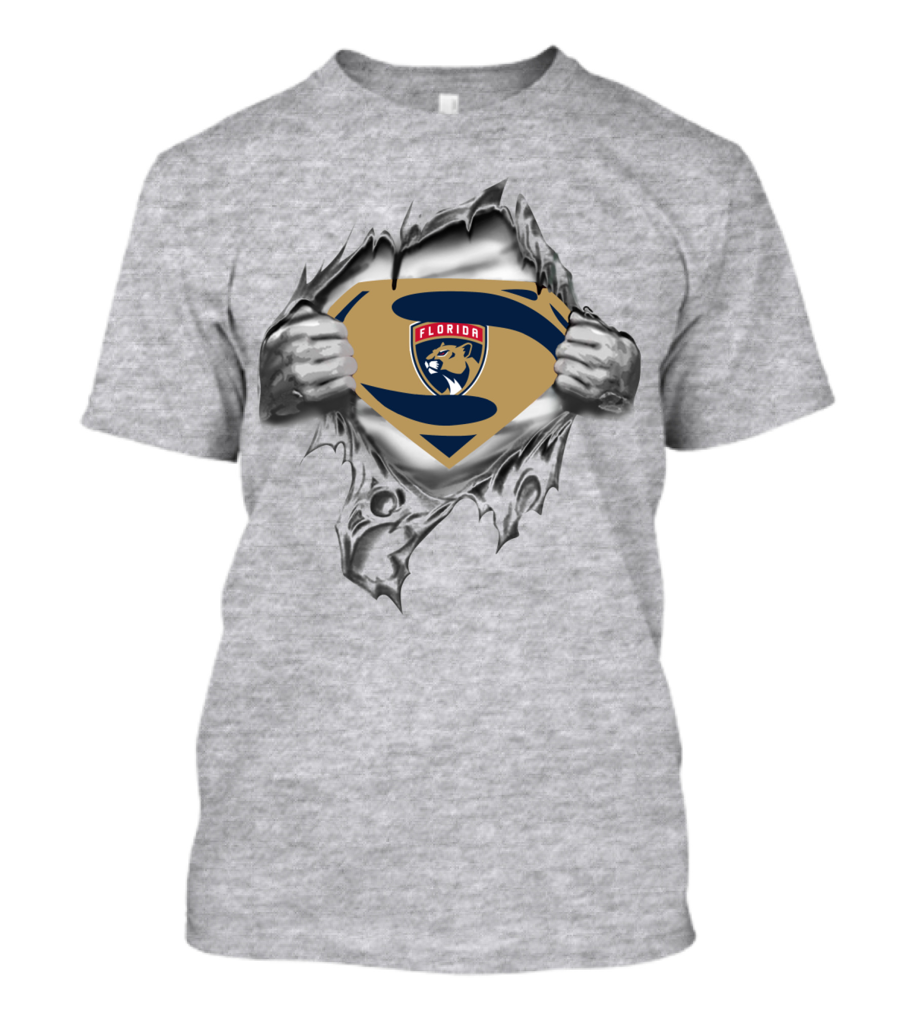 Florida Panthers Superman Logo Emblem Rip T-Shirt