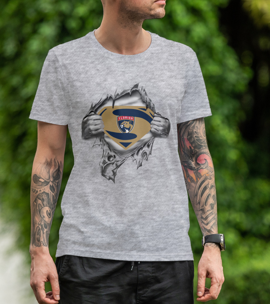 Florida Panthers Superman Logo Emblem Rip T-Shirt