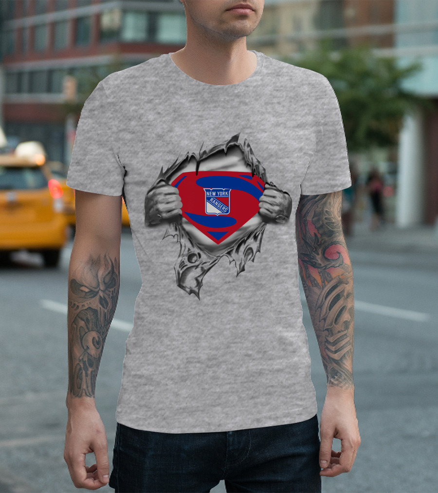 New York Rangers Superman Shield with Ripped Effect T-Shirt