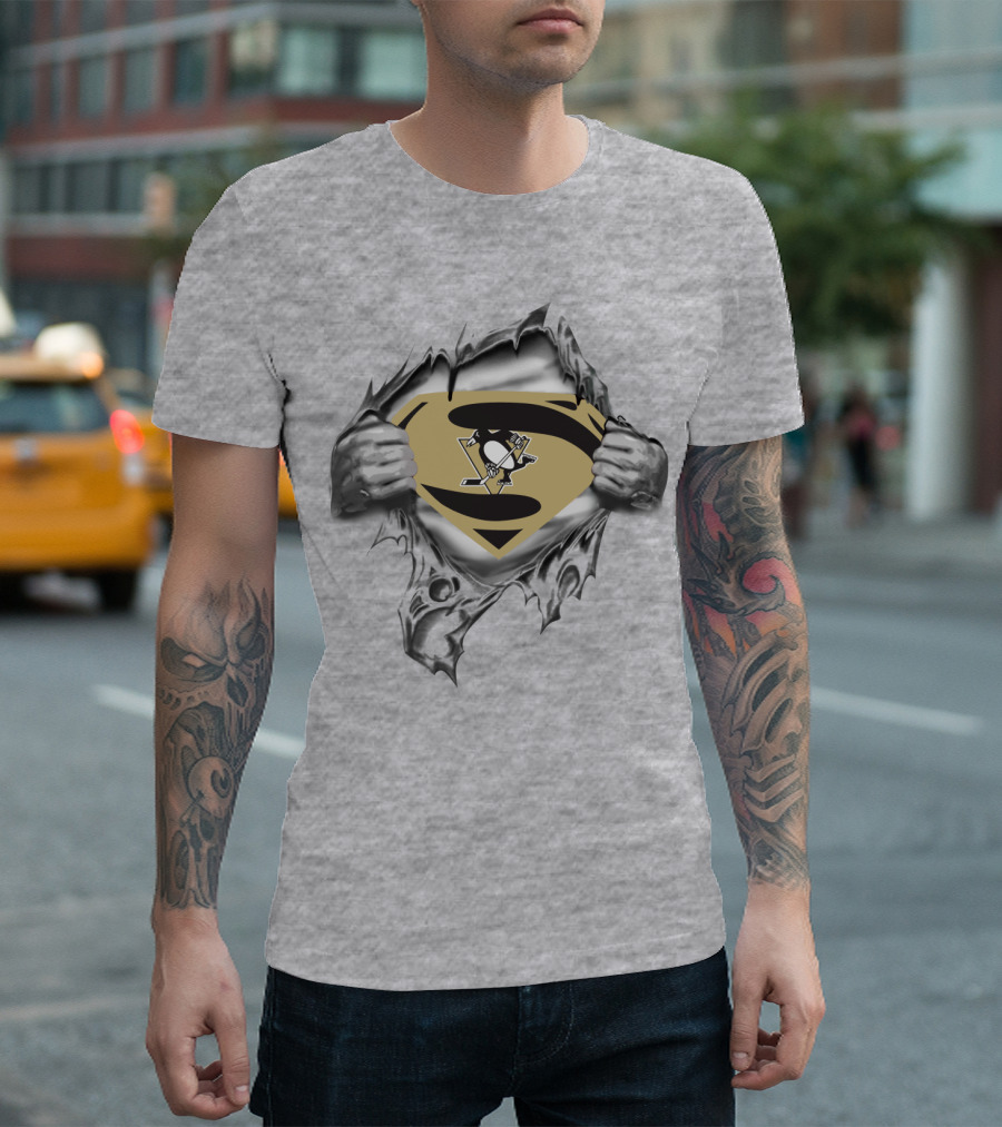 Penguins Superman Logo Rip T-Shirt