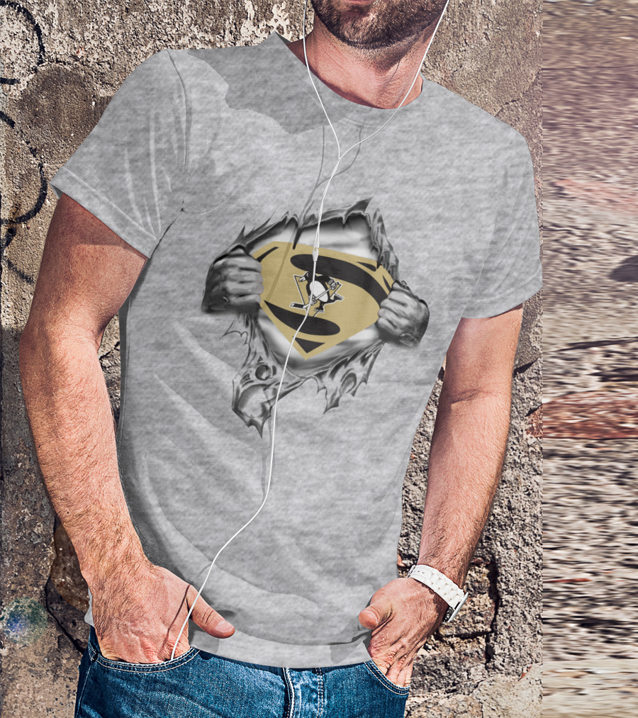 Penguins Superman Logo Rip T-Shirt