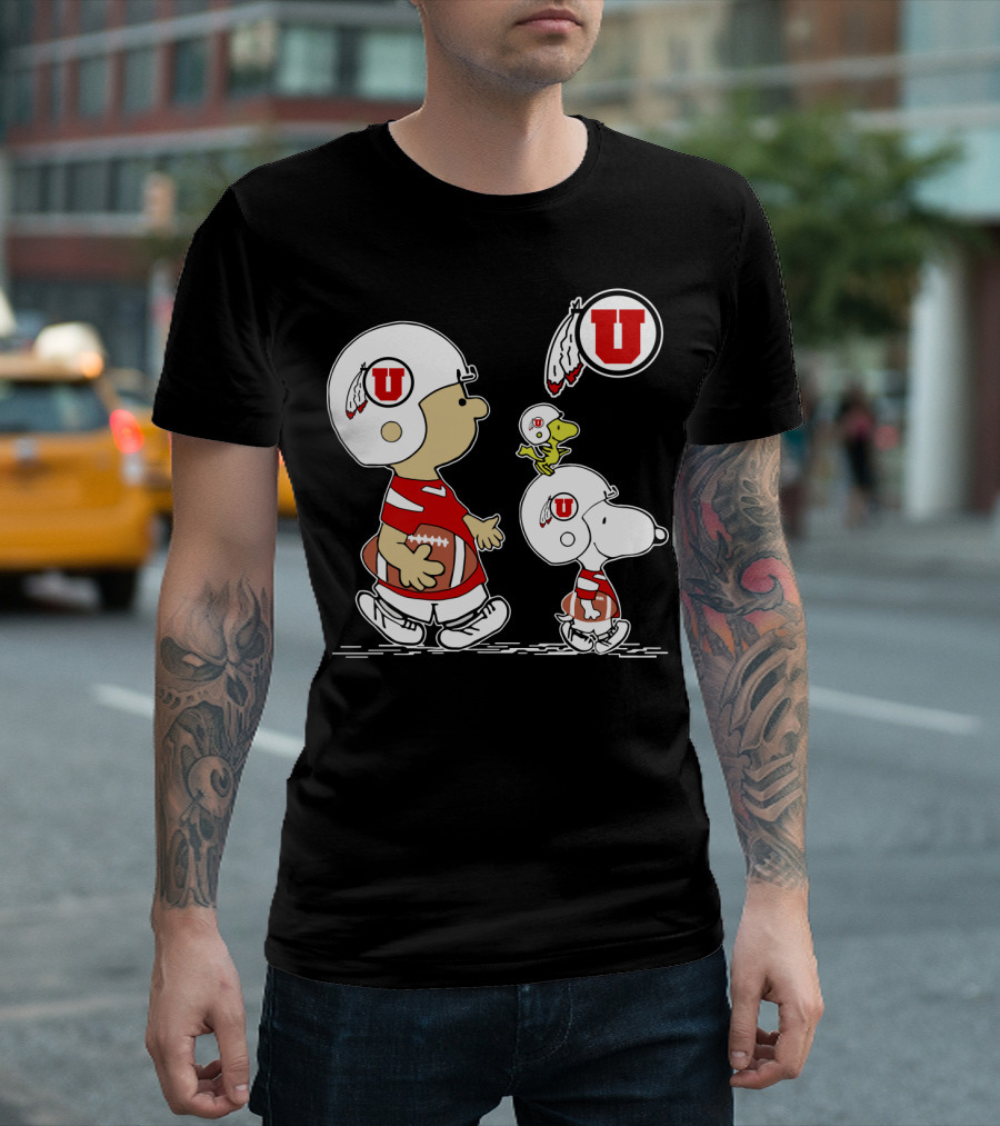 Utah Utes Football Snoopy and Woodstock Team Helmets T-Shirt