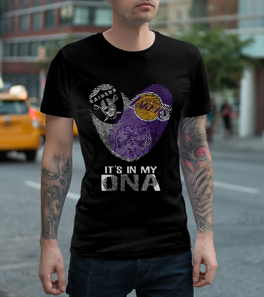 Raiders Lakers Fingerprint Heart It's In My Dna T-Shirt