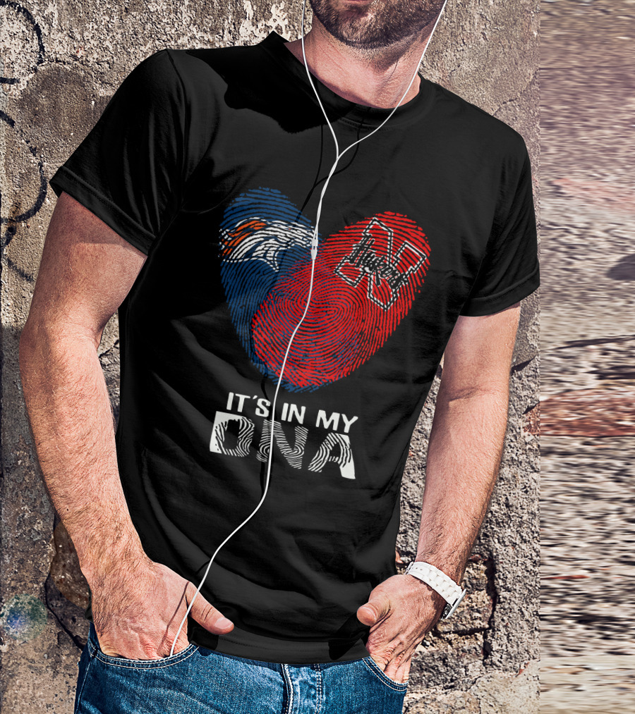 Broncos Huskers It's In My DNA Fingerprint Heart T-Shirt