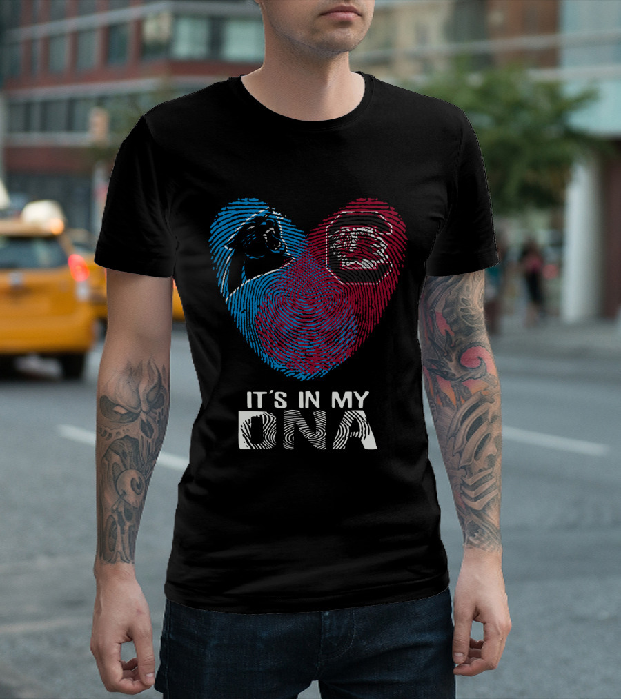 Panthers Gamecock It's In My DNA Fingerprint Heart T-Shirt