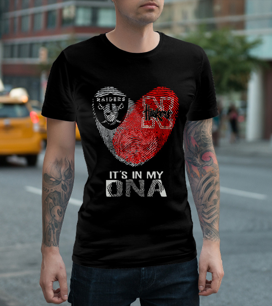 Raiders Huskers It's In My Dna Fingerprint Heart T-Shirt