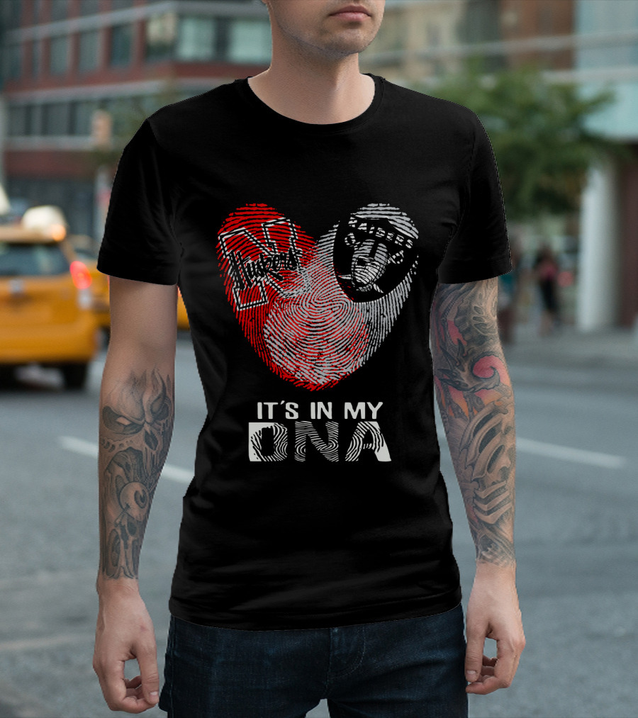 Raiders Huskers Fingerprint Heart It's In My DNA T-Shirt