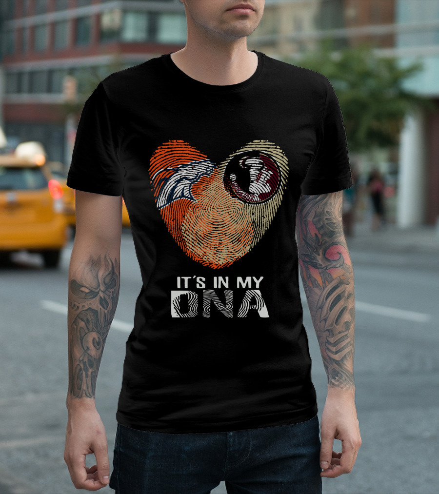 Broncos Seminoles It's In My DNA Heart Fingerprint T-Shirt