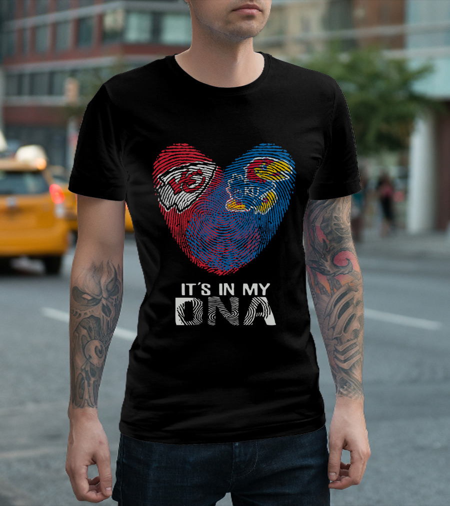 Kansas City Chiefs Kansas Jayhawks Heart It's In My Dna Fingerprint T-Shirt