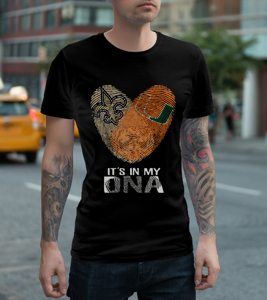 Saints Hurricanes It's In My DNA Fleur De Lis And Fingerprint Heart T-Shirt