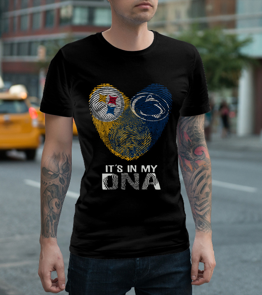 Steelers Penn State It's In My Dna Fingerprint Heart Logos T-Shirt