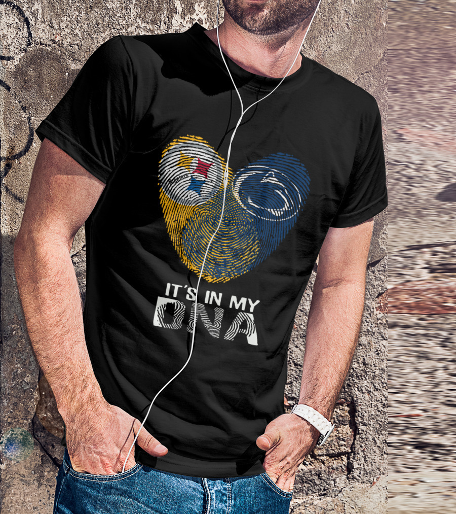 Steelers Penn State It's In My Dna Fingerprint Heart Logos T-Shirt