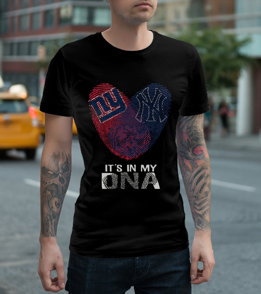 Giants Yankees NY It's In My DNA Fingerprint Heart T-Shirt