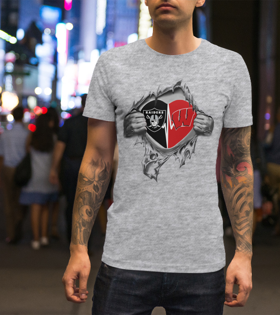 Raiders Badgers Heart Logo Fusion T-Shirt