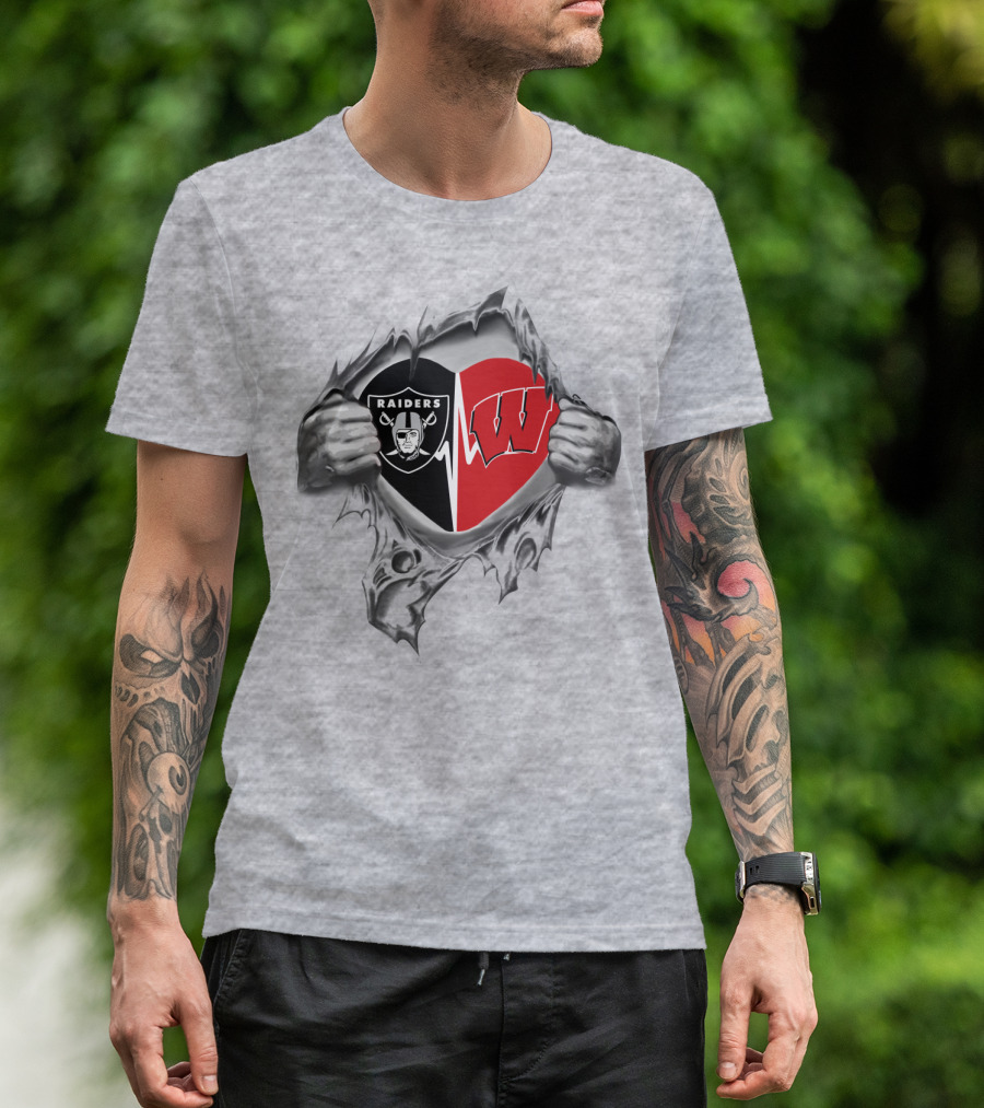 Raiders Badgers Heart Logo Fusion T-Shirt