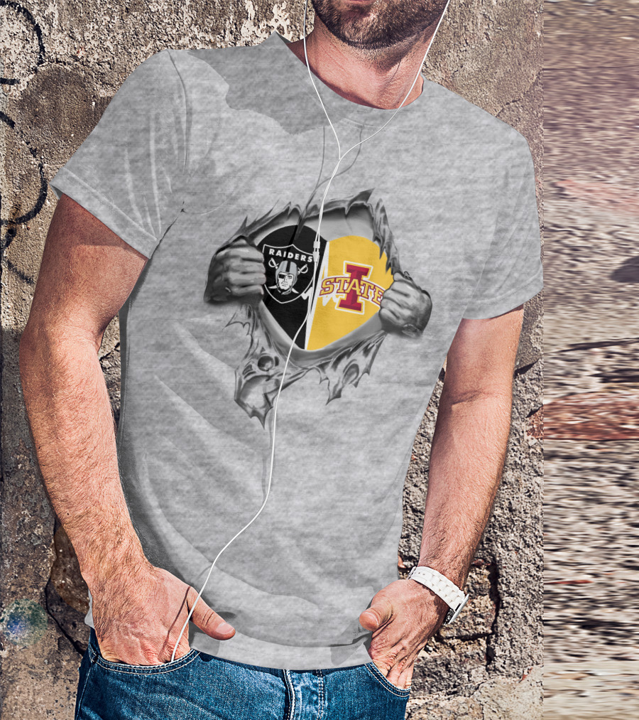 Raiders Iowa State Heart Design Logo Inside Torn T-Shirt