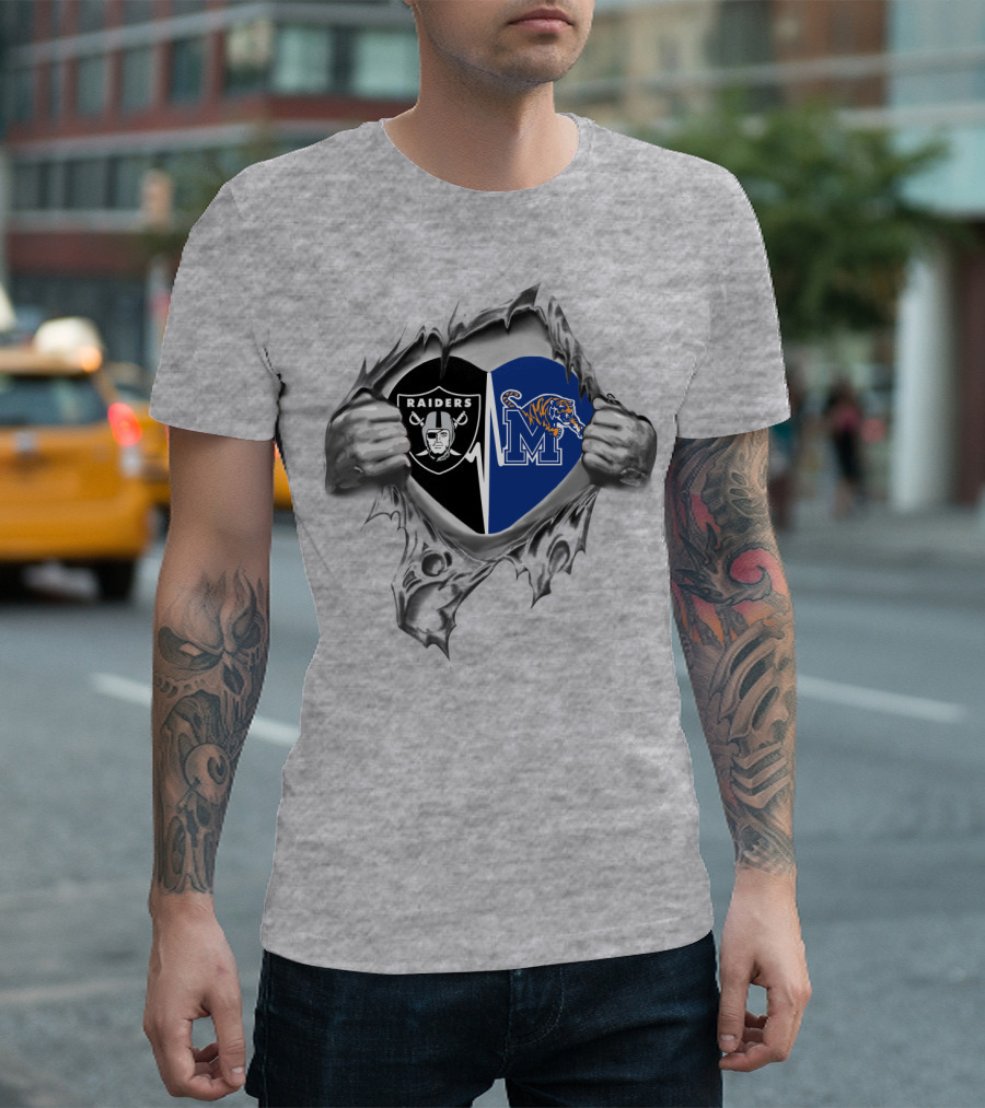 Raiders And Memphis Tigers Torn Heart T-Shirt