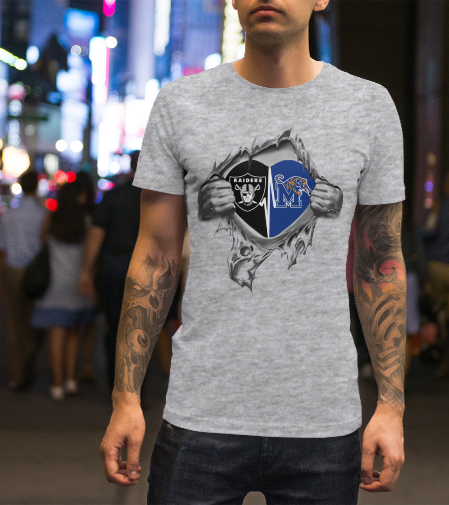 Raiders And Memphis Tigers Torn Heart T-Shirt