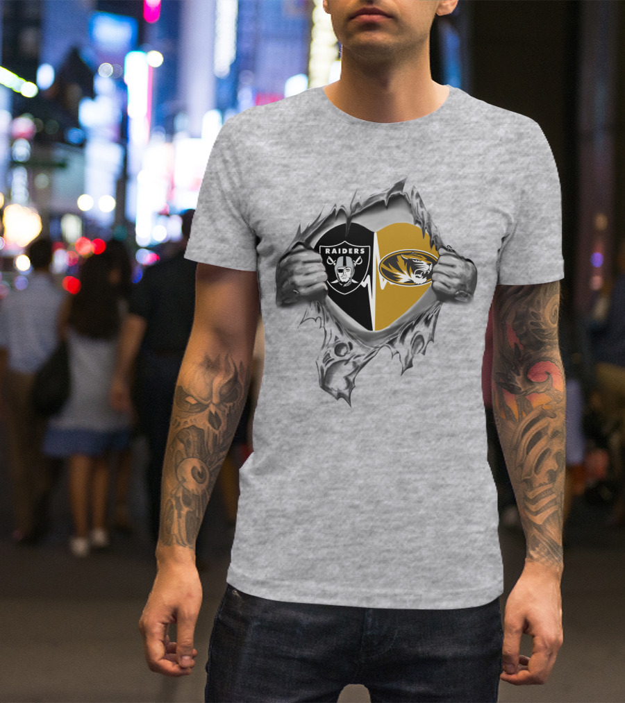 Raiders Tigers Heartbeat Raiders Missouri Tigers T-Shirt